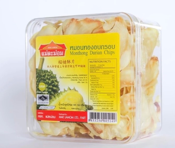 2 Packs Mae Lamom Crispy Durian Chips 150g (5.3oz) Premium Monthong Durian