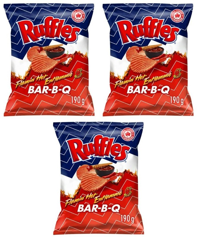 Ruffles Flamin’ Hot Bar-B-Q Flavored Potato Chips, 190g (3 Pack)