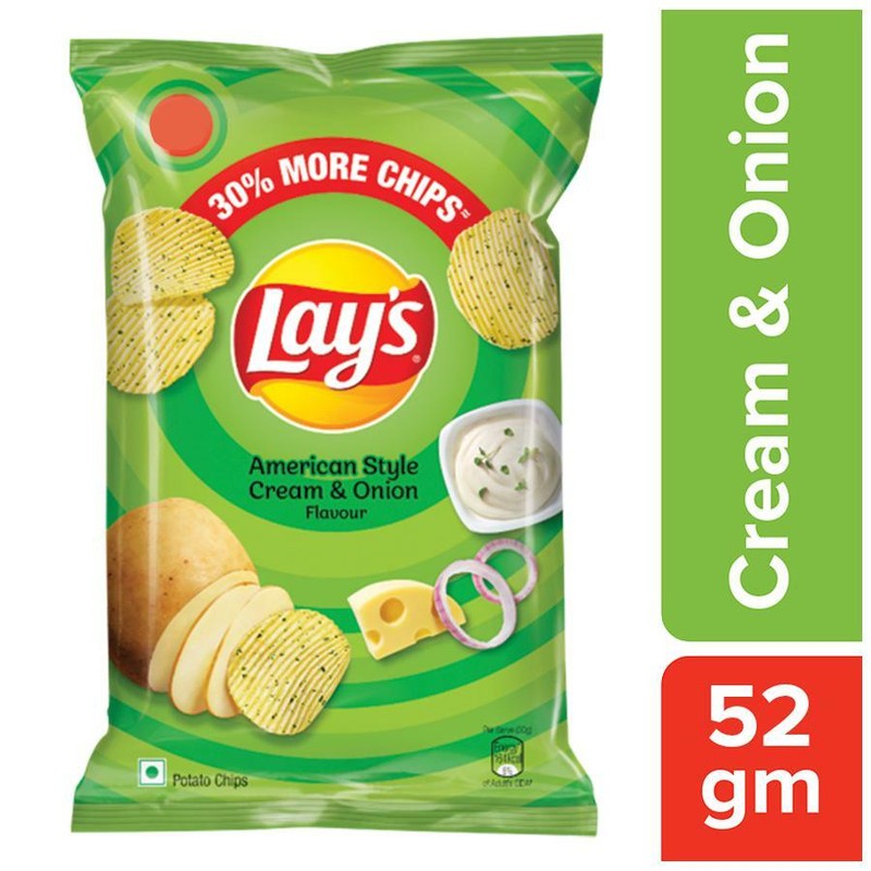 Lays Potato Chips – American Style Cream & Onion Flavour, 52 g Pouch
