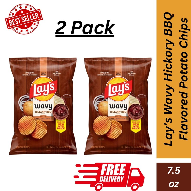 Lay’s Wavy Hickory BBQ Potato Chips 7.5oz Bag (Pack of 2) Free Shipping