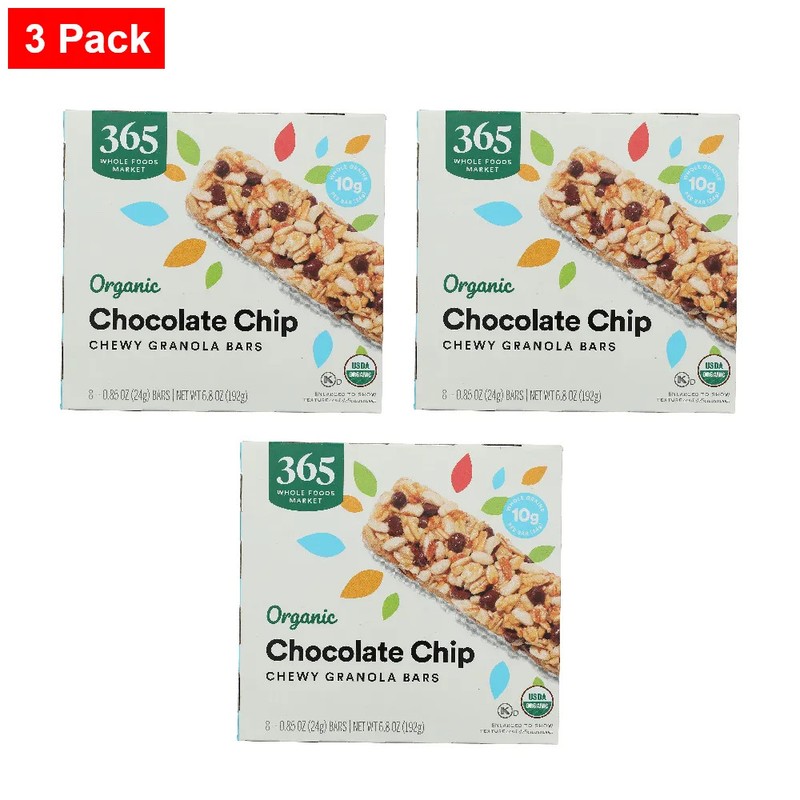 365 By WFM, Organic Chocolate Chip Chewy Granola Bars, 8 Count – 3 Pack