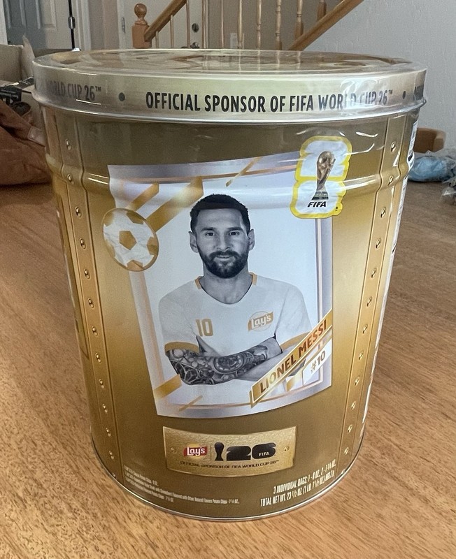 Lays FIFA World Cup 2026 Mix Large Collectible Tin Lionel Messi Sealed 3 Bags