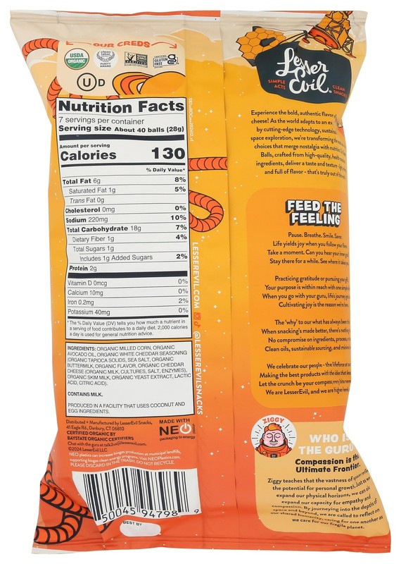 Lesserevil Organic Real Cheddar Space Ball Puffs Party Size, 7 Oz - 3 Pack gallery