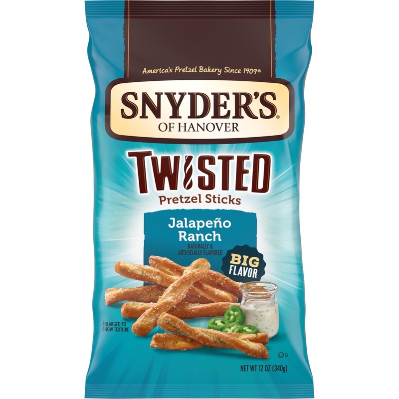:.Snyder’s of Hanover, Jalapeño 🔥 Ranch, Twisted Pretzel Sticks, 12 Oz Bag.: