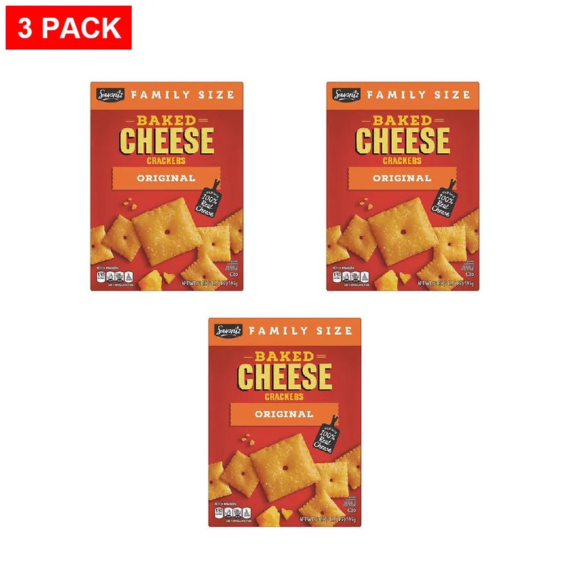 Savoritz Family Size Baked Cheese Crackers, 21 oz – Pack of 3