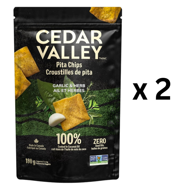 Cedar Valley Pita Chips – Garlic & Herb – Pack of 2 (180 g each)