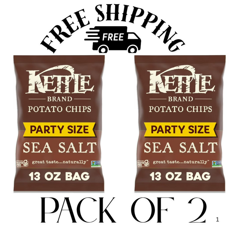 (PACK OF 2) Kettle Brand Potato Chips, Sea Salt Kettle Chips, Party Size, 13 oz