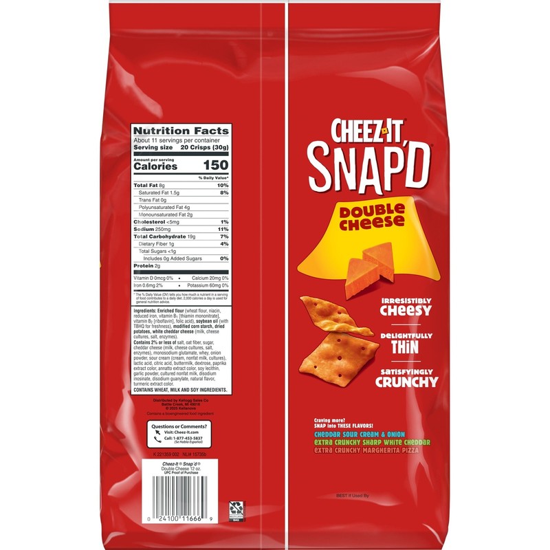 Cheez-It Snap'd Double Cheese Cracker Chips, Thin Crisps, 12 oz gallery
