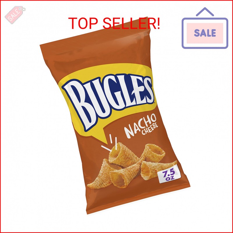 Bugles Nacho Cheese Crispy Corn Snacks, Snack Bag, 7.5 oz