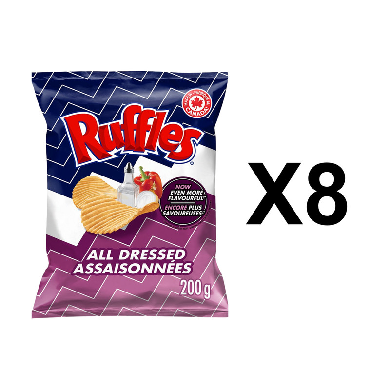 Ruffles All Dressed Flavored Potato Chips 200g Canadian Snack Crispy (8 Packs)