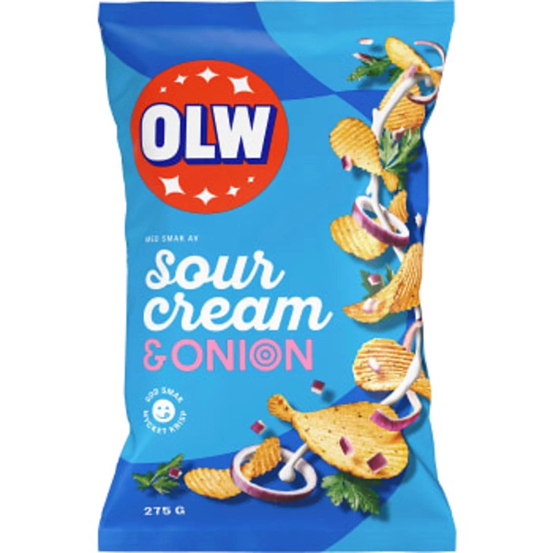 OLW Sourcream & Onion Chips 275g Ridged Potato Crisps Creamy Onion Snack