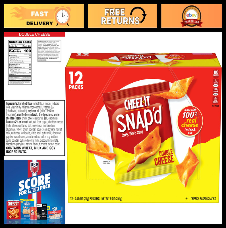 Crunchy Cheese Cracker Chips, Thin Crisps, Double Cheese Snack, 9oz Box (12 Pouc