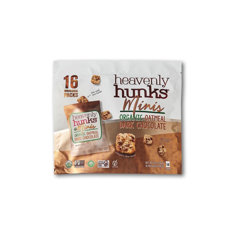 Heavenly Hunks Organic Oatmeal Dark Chocolate Chip 1.2oz (Pack of 16), brown
