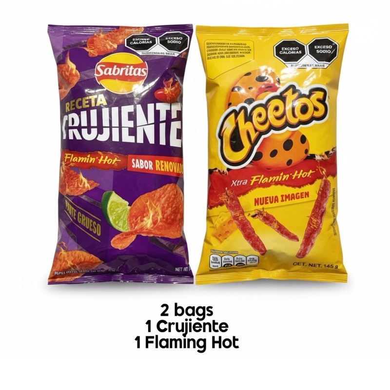 2 Bags 1 Crujiente Bag 1 Mexican Flamin Hot 145 G Per Bag 2 Bolsas Papas Mexica