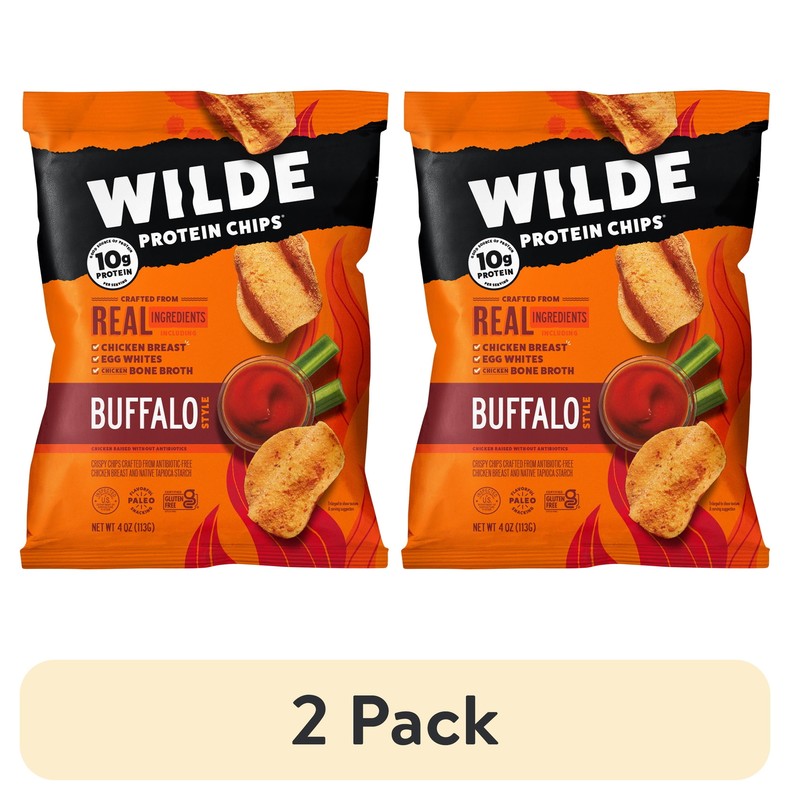 (2 pack) WILDE Protein Chips Buffalo 4.0oz, Plastic Bag