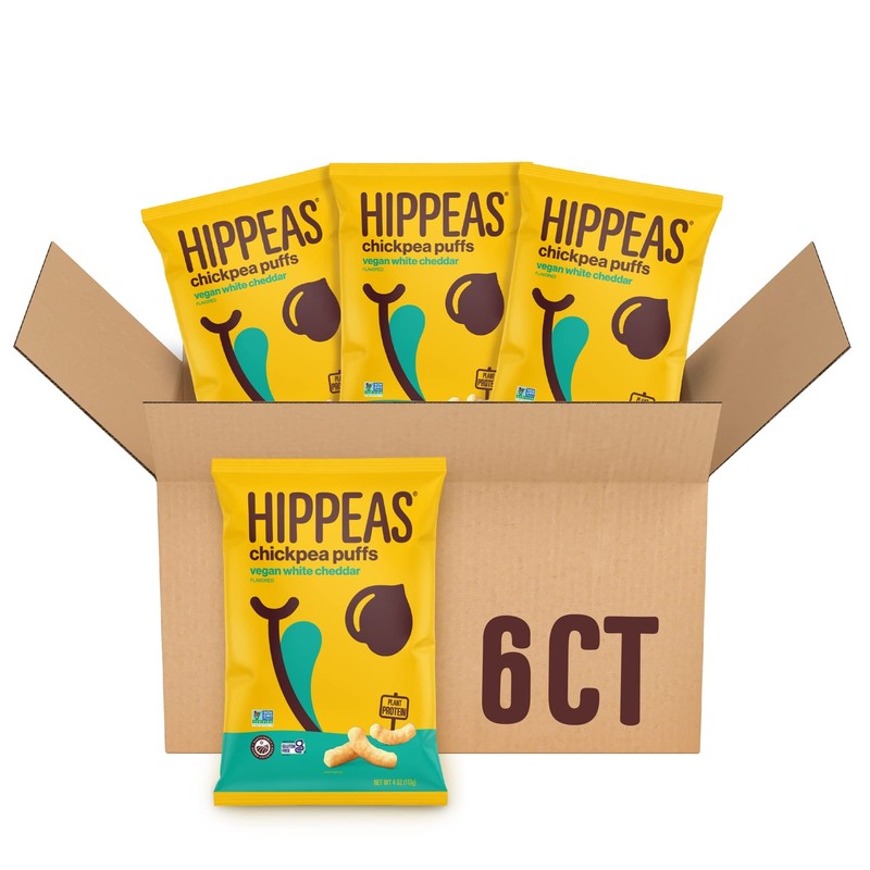 Hippeas Vegan Chickpea Puffs White Cheddar Gluten Free Snack Pack of 6