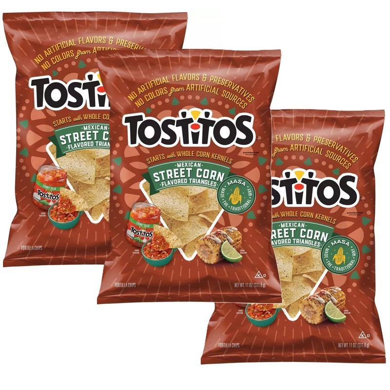 Tostitos Tortilla MEXICAN STREET CORN Chips Triangles Traditional Masa 11 Oz 3Pk