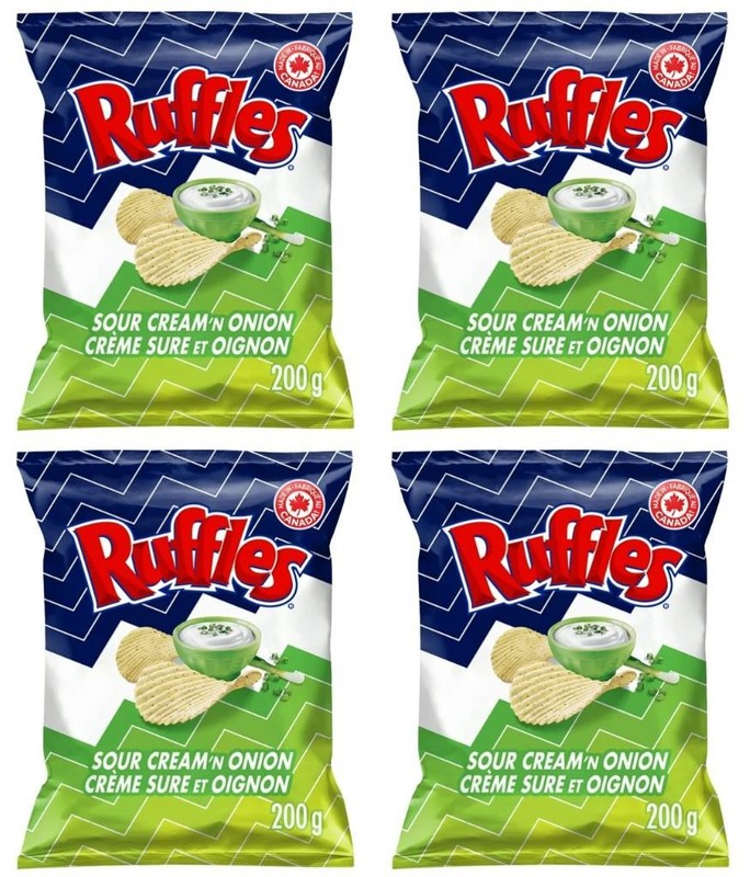 Ruffles Sour Cream ‘n Onion Flavored Potato Chips, 200g (4 Pack)