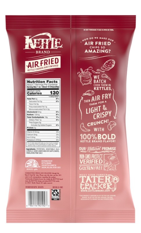 🟠 New Kettle Brand Air Fried Himalayan Salt 30% Less Fat Potato Chip 6.5oz gallery