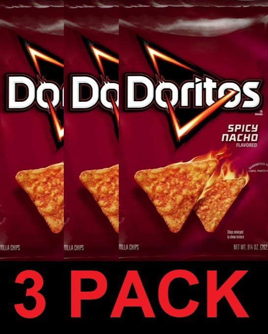 Doritos SPICY NACHO CHEESE Flavor Snack Tortilla Chips 9.25 oz Bag – 3 PACK