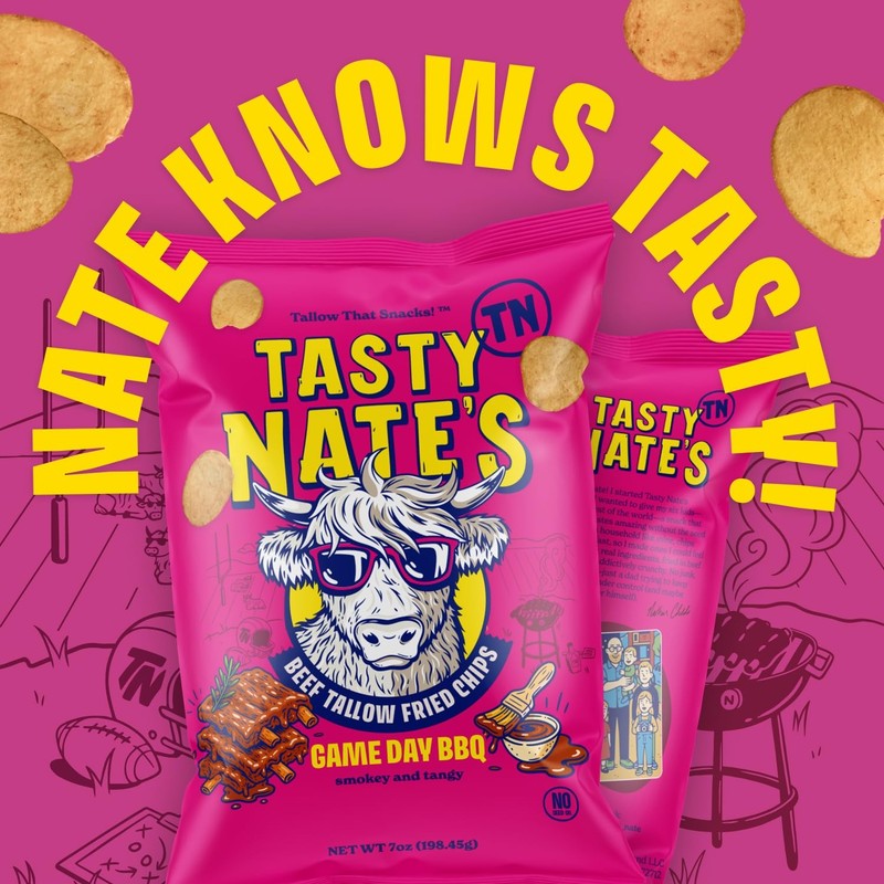 Tasty Nate’s Beef Tallow Potato Chips Game Day BBQ Flavor Kettle Chips Fried... gallery
