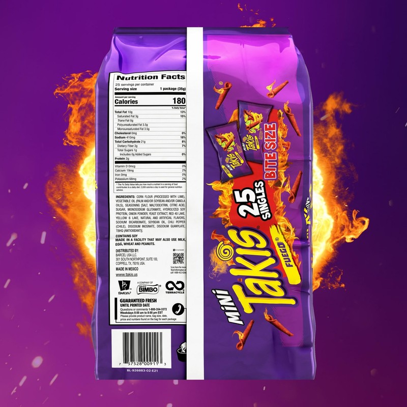 Mini Fuego 25pc Hot Chili Lime Spicy Rolled Tortilla Chips Multipack 1.23oz gallery
