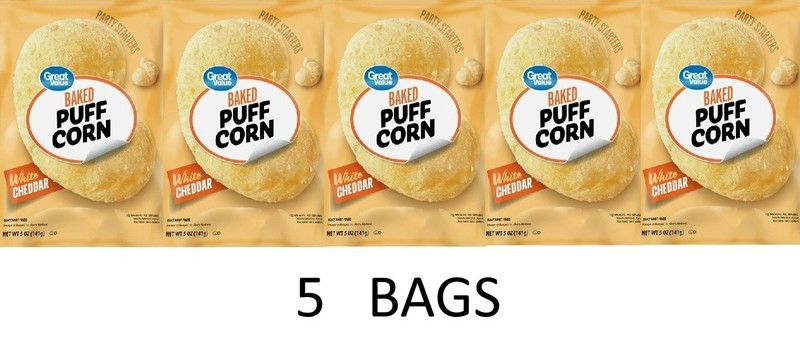 Great Value Baked White Cheddar Snack Puff Corn 5 oz Bag – 5 BAGS