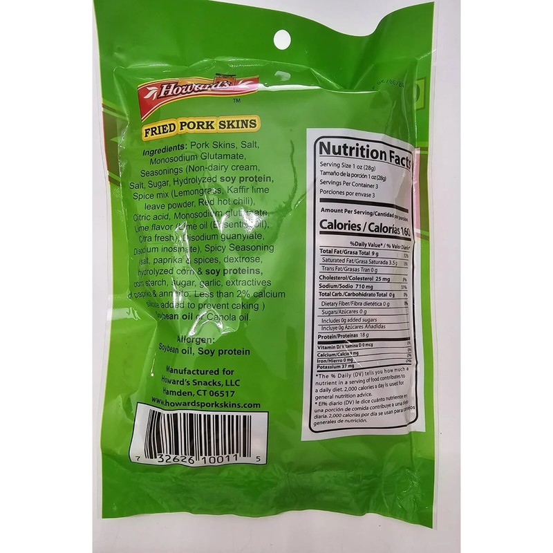Howard’s Lime Chili Fried Pork Skins Strips | Low Carb, Delicious Flavor |4 Pack gallery