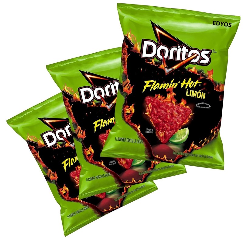Doritos Flamin Hot Limon Flavored Tortilla Corn Chips, 2.75 oz. Bags, (3 Pack)
