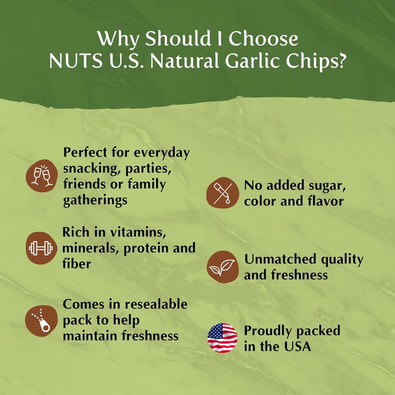 NUTS U.S. Garlic Chips | SeaSalted | No Color Added and No Sugar Added | 100... gallery