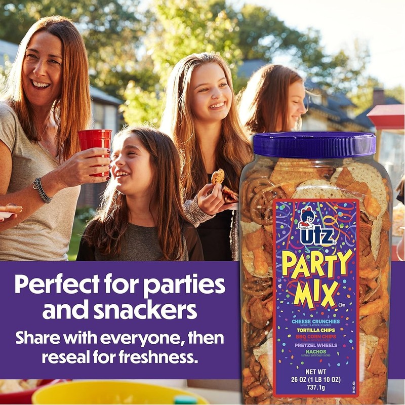 Utz Party Mix - 26 Ounce Barrel - Tasty Snack Mix Includes Corn/Nacho Tortillas, gallery
