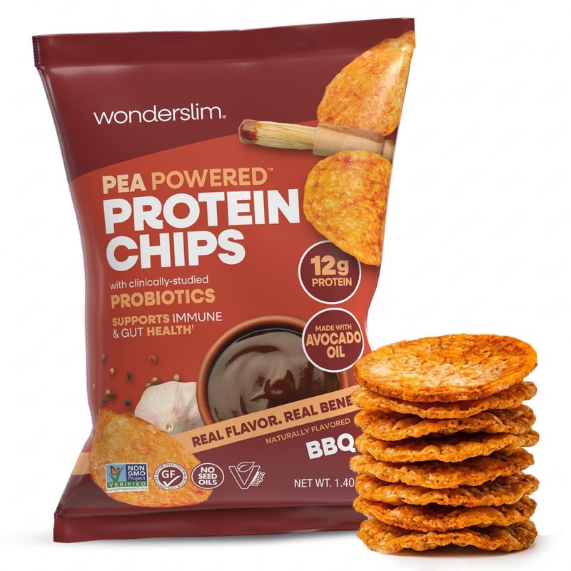 Wonderslim Protein Chips with Probiotics, BBQ | 12g Plant Protein, 170 Cal | …