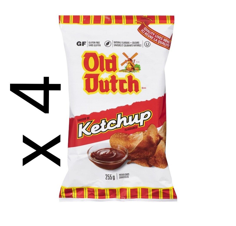 4 x Bags Of Old Dutch Ketchup Potato Chips Size 235g Each Canada Free Shipping