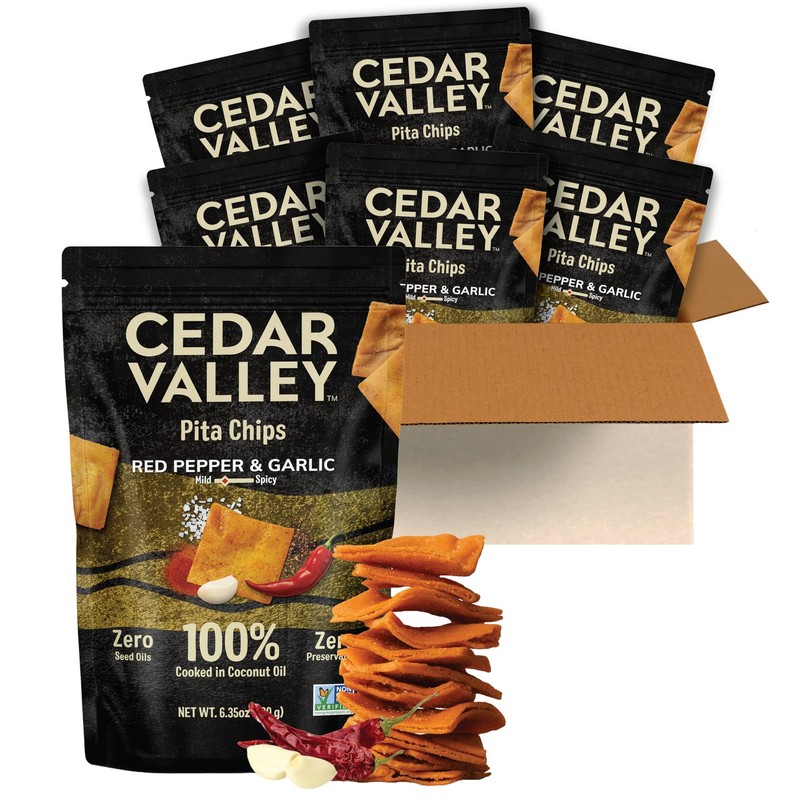 Cedar Valley Pita Chips Red Pepper & Garlic | 180g Pack of 6 | Seed Oil Free,…