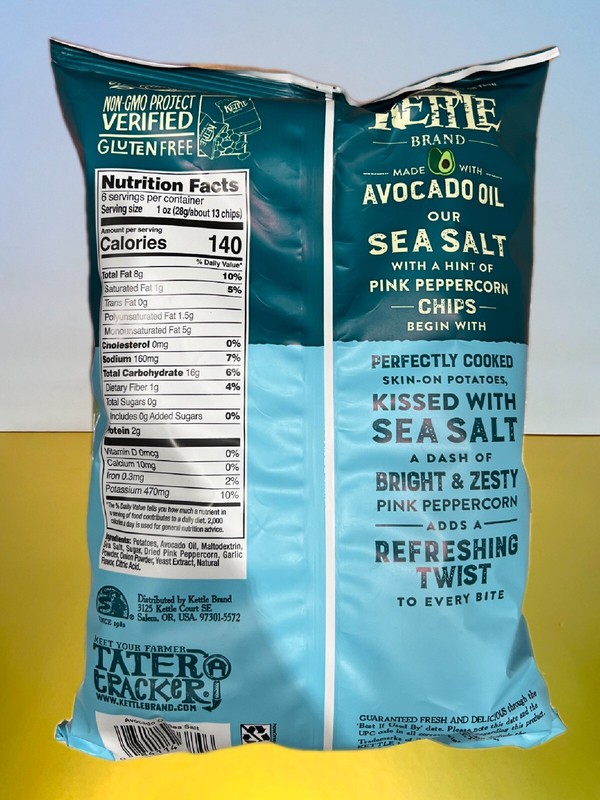 🟠 New Kettle Brand Avocado Oil Sea Salt Hint Pink Peppercorn Potato Chip 6oz gallery