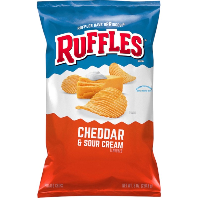 2 Pack Ruffles Potato Chips, Cheddar & Sour Cream Flavored 8oz Bags