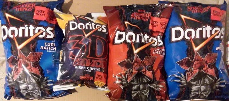 4x LOT- DORITOS STRANGER THINGS 9oz Limited Edition +3D Crunch RARE BAGS, SEALED