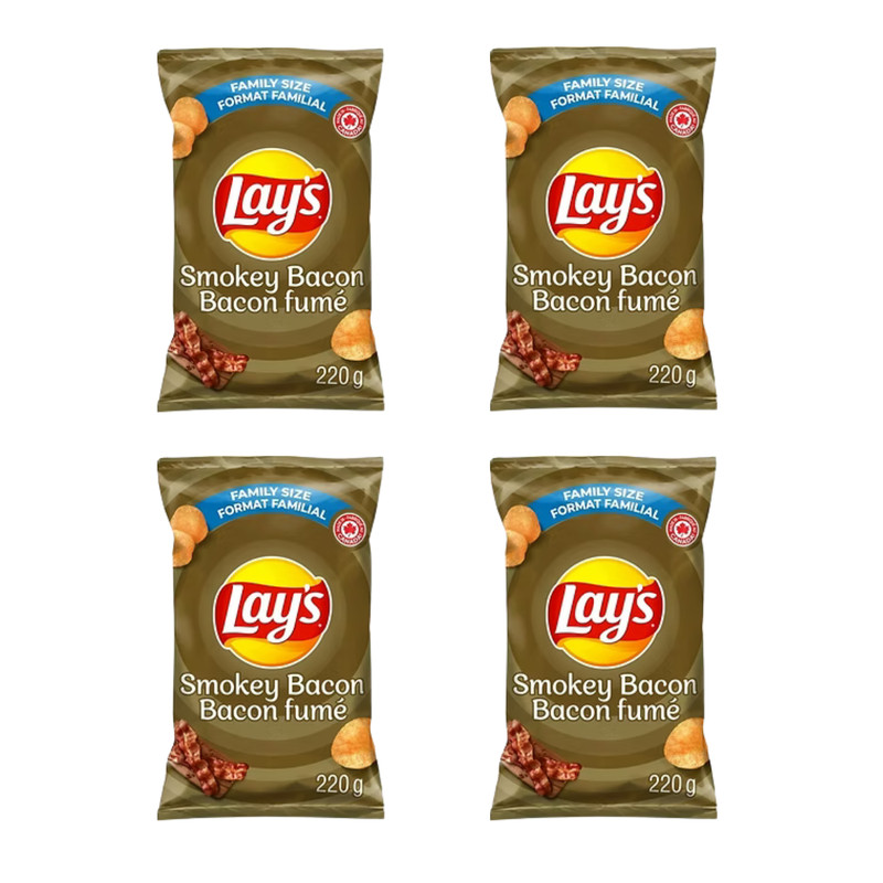 Lay’s Smokey Bacon Flavored Potato Chips 220g Family Size Crisps (4 Packs)