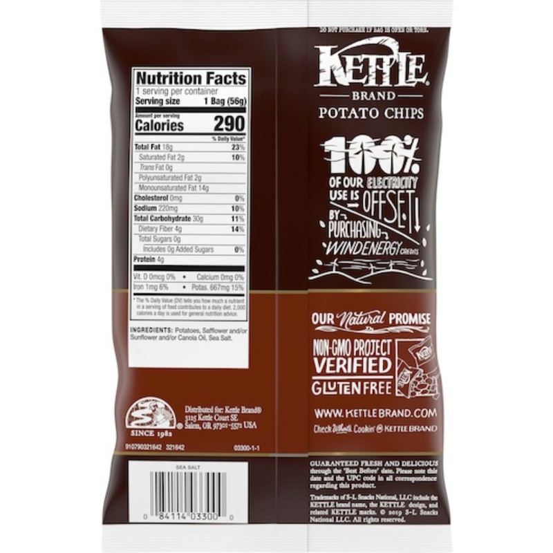 Kettle Foods Sea Salt Potato Chips, 2 Ounces - 6 Packs Per Case gallery