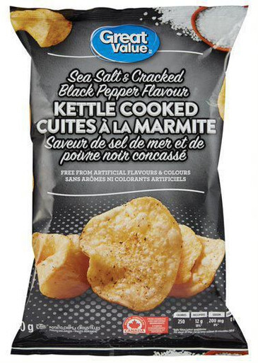 Great Value Sea Salt & Cracked Black Pepper Kettle Cooked Potato Chips, 180g/…