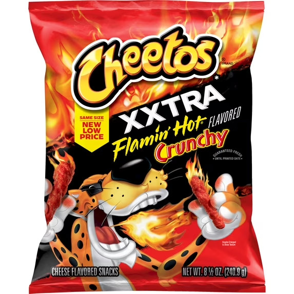 Cheetos Crunchy XXTRA FLAMIN’ HOT Cheese Flavor Snacks Chips 8.5 Oz (1 Bag)