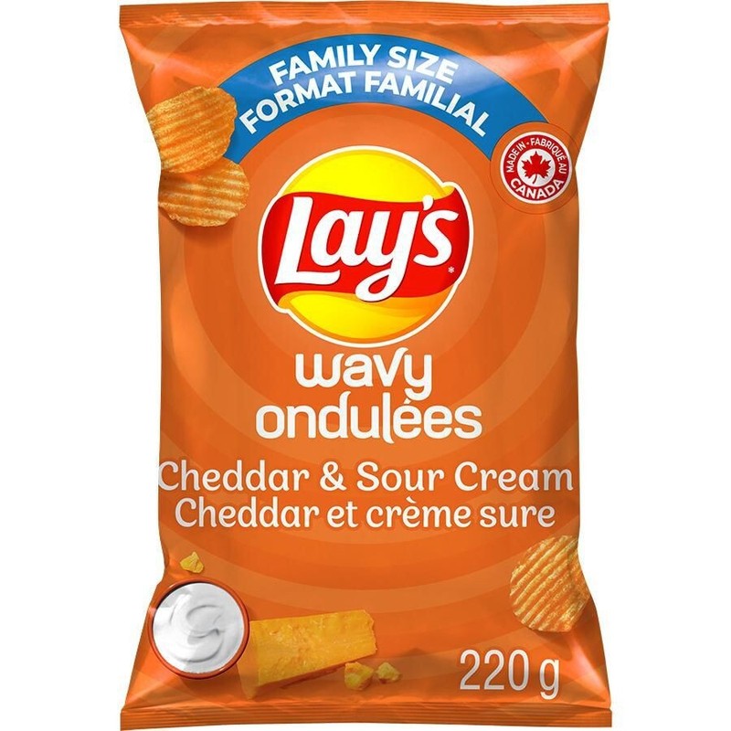4 Bags of Lay’s Wavy Cheddar & Sour Cream Potato Chips 220g Each – Free Shipping