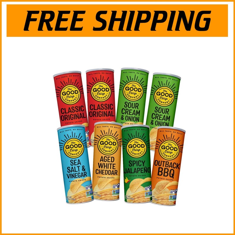 Guilt-Free Potato Chips Variety Pack – 8 Flavors in 5.6 Ounce Canisters-^