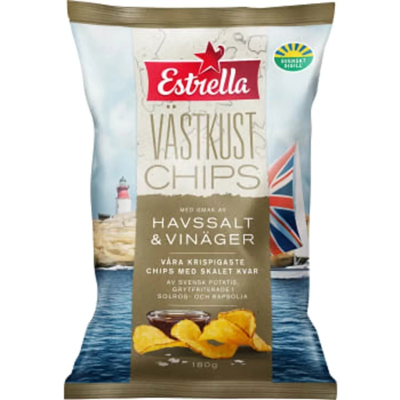 Estrella Västkustchips Sea Salt & Vinegar 3x180g Swedish Kettle Chips gallery