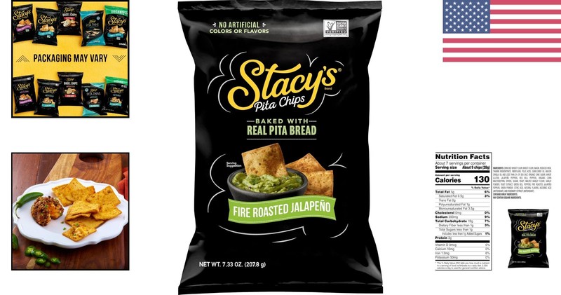 Stacy's Pita Chips Fire Roasted Jalapeno Flavor 7.33 oz Bag No Artificial Colors gallery