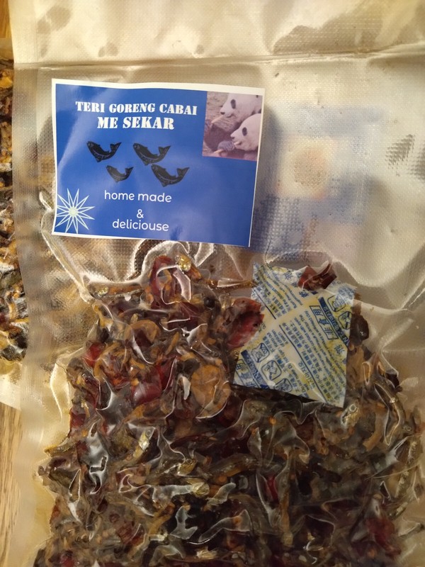 Teri goreng cabai (dry fish with chili) home made, new 250gr