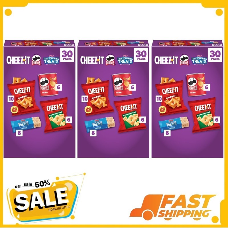 Cheez-It, Pringles & Rice Krispies Variety Pack Lunch Snacks, 30.1 oz, 90 Count