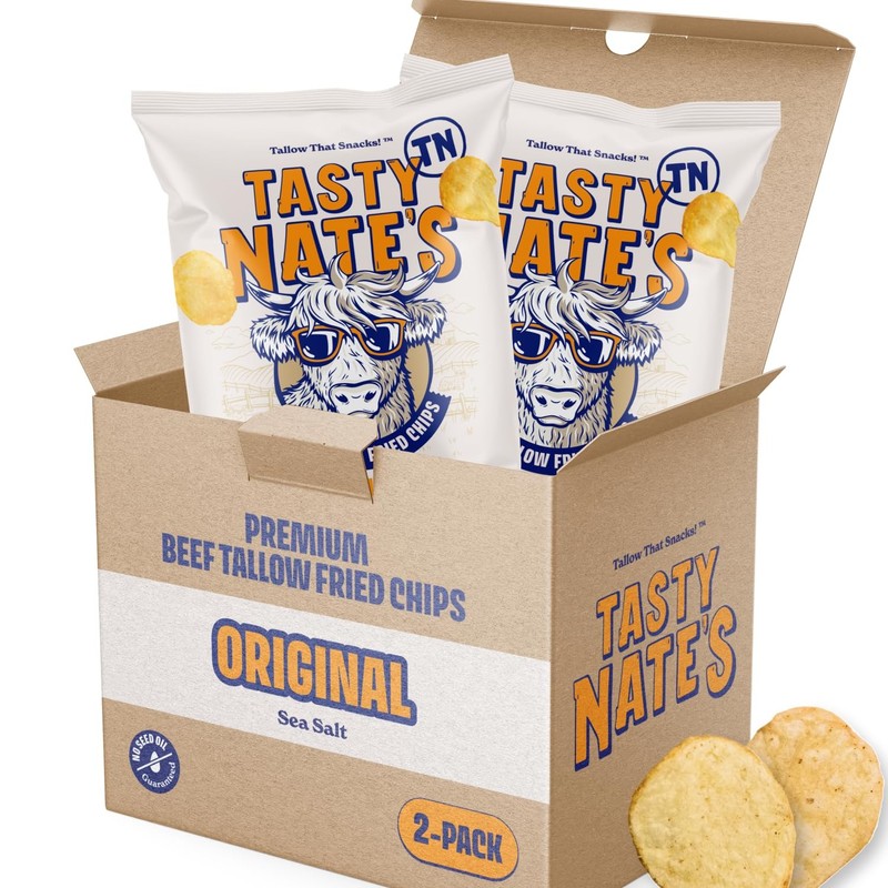 Tasty Nate’s Beef Tallow Potato Chips Original Sea Salt Kettle Chips Made wit…