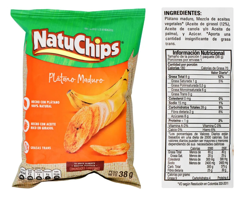 Colombian Natuchips Ripe Plantain Chips fritolay 456g / 16oz 12-Pack