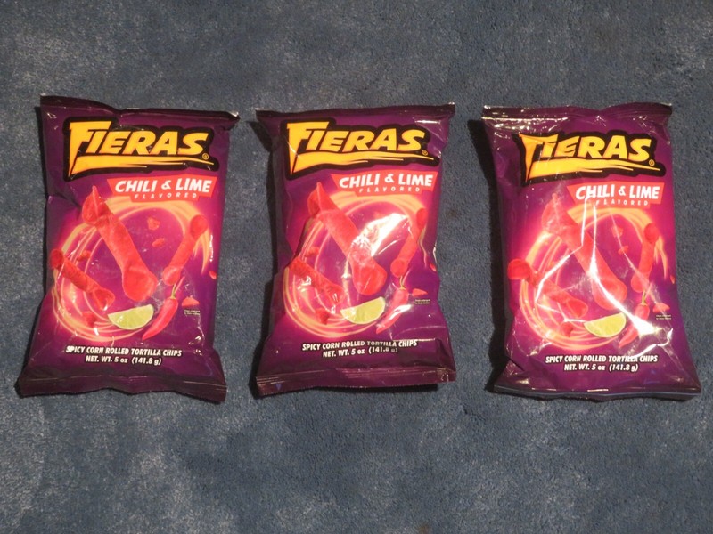 (3) Bag Lot of Fieras Chili & Lime Spicy Corn Rolled Tortilla Chips 5 Oz Each